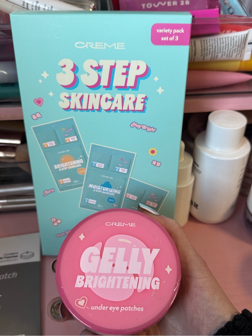 Crème shop Gelly Brightening Under Eye and 3 step skincare set Patches - Pink